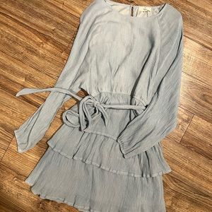 Powder Blue Tiered Dress with Tie Belt